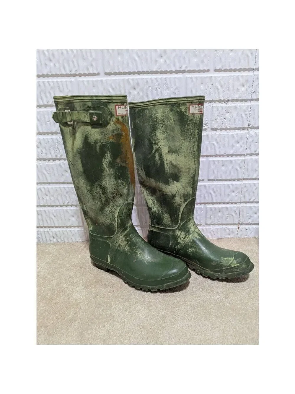 Hunter Uniroyal Vintage Unisex Rare Green Weathered Wellingtons Boots Size T5